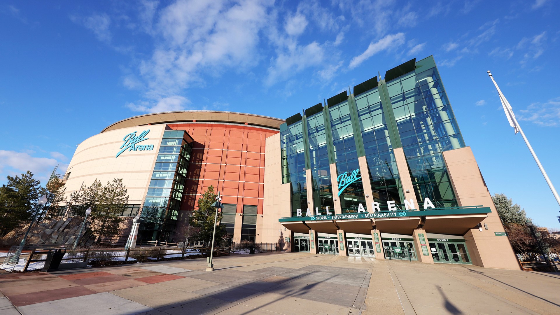 Official Ball Arena Grand Atrium entrance exterior in daylight