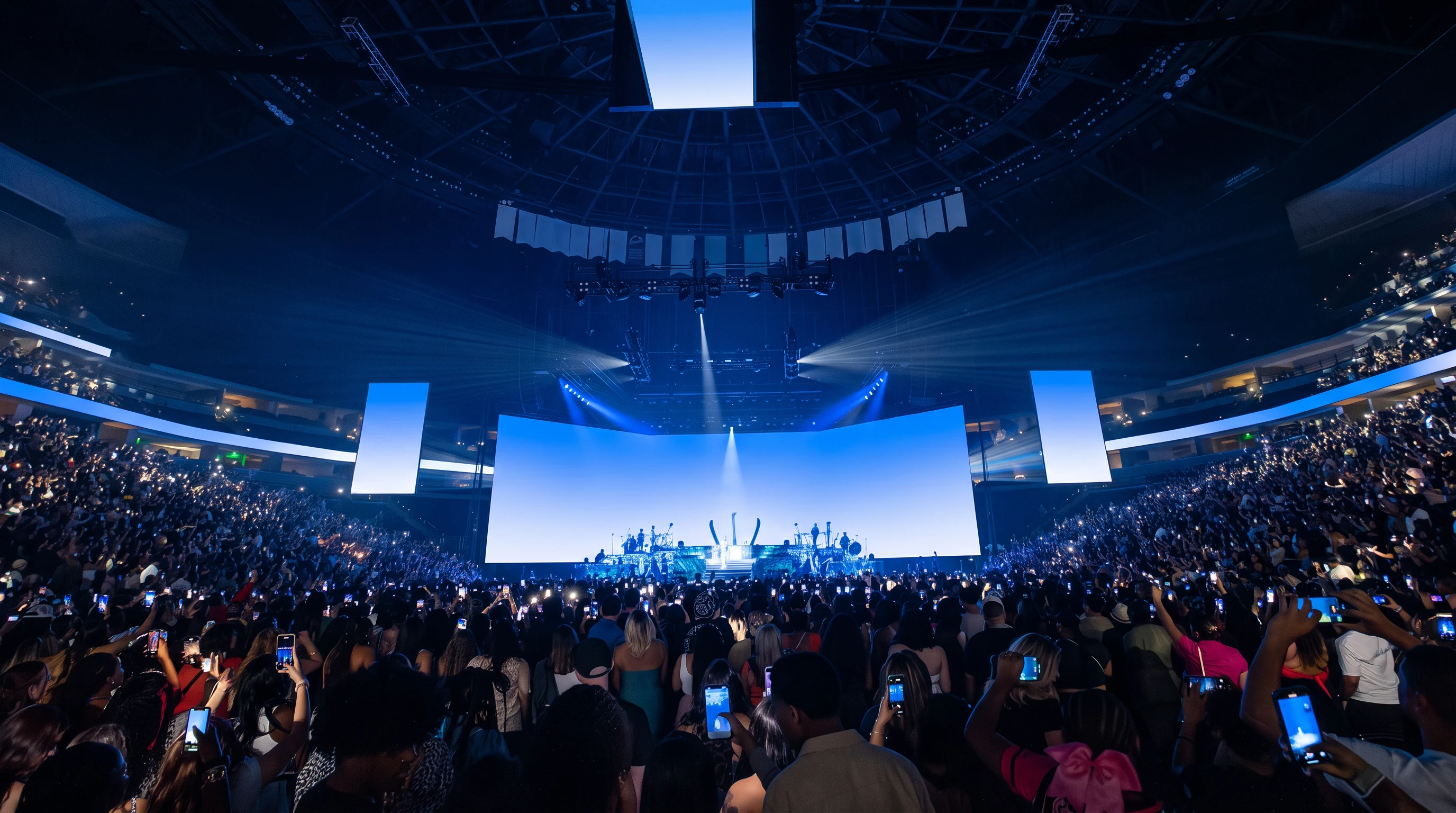 Ball Arena concert bowl blue lighting treatment