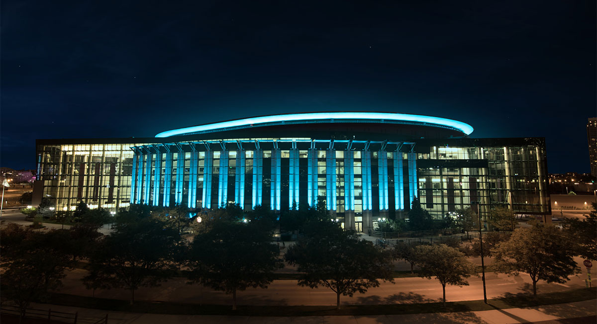 Official Ball Arena exterior at night